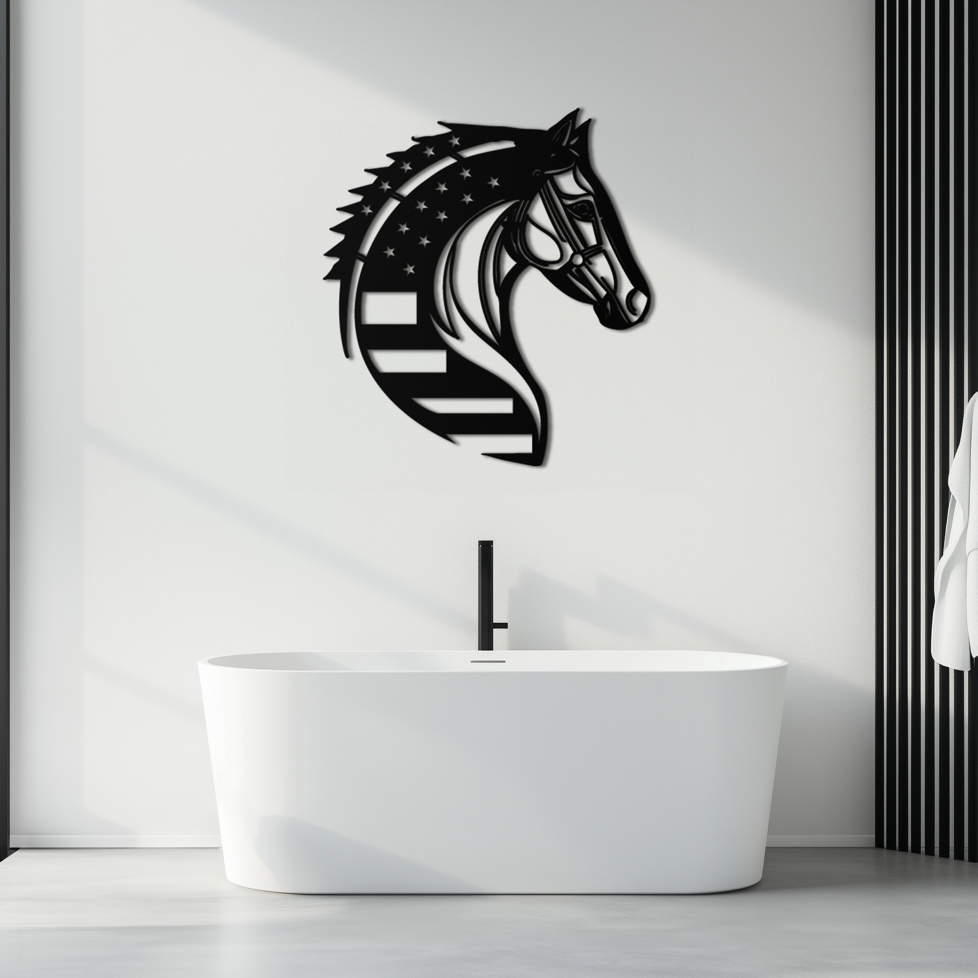 American Flag Horse Head Metal Wall Art – Patriotic Black Steel Equine Decor for Home, Barn and Ranch Interiors- KAF445 - Tampa Home & Garden Store