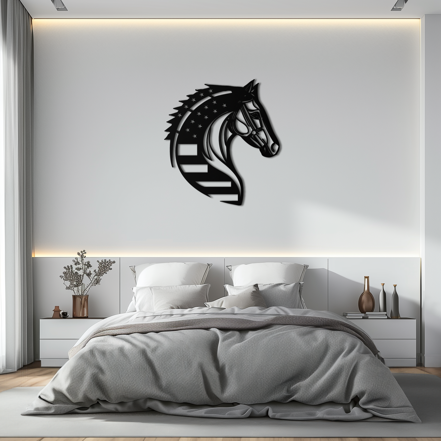 American Flag Horse Head Metal Wall Art – Patriotic Black Steel Equine Decor for Home, Barn and Ranch Interiors- KAF445 - Tampa Home & Garden Store