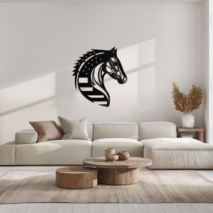 American Flag Horse Head Metal Wall Art – Patriotic Black Steel Equine Decor for Home, Barn and Ranch Interiors- KAF445 - Tampa Home & Garden Store