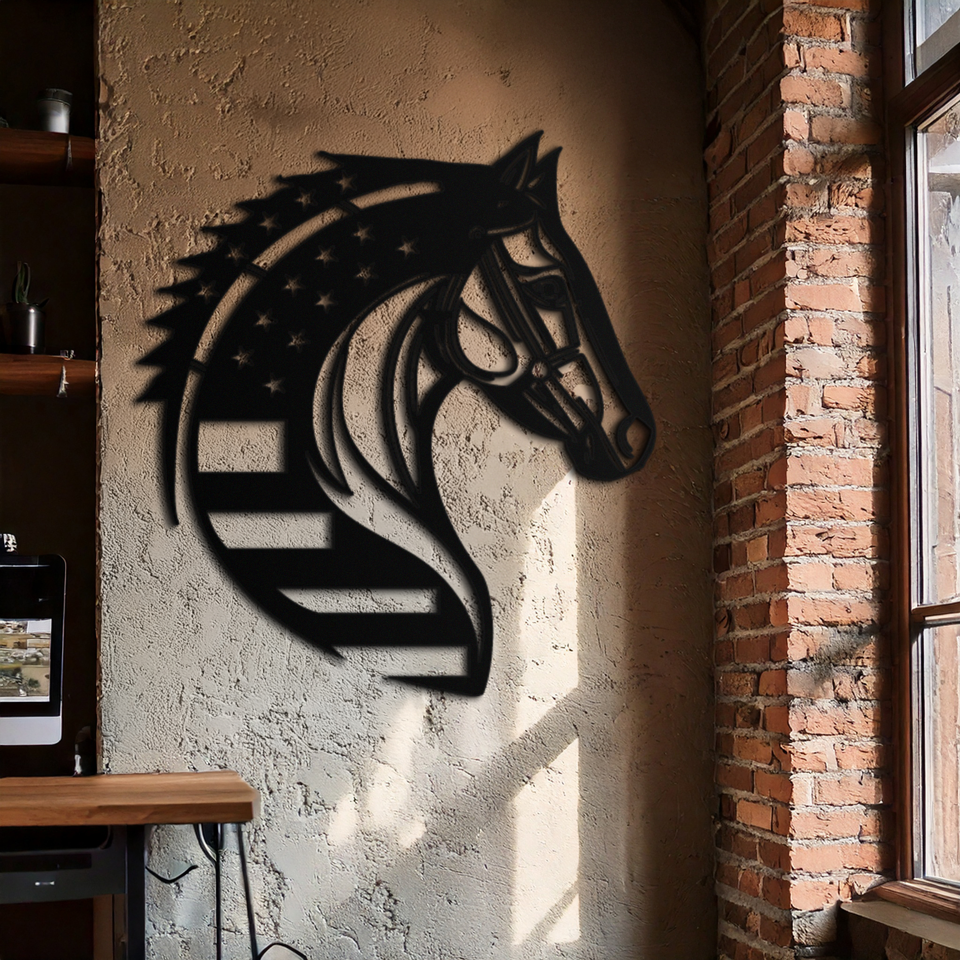American Flag Horse Head Metal Wall Art – Patriotic Black Steel Equine Decor for Home, Barn and Ranch Interiors- KAF445 - Tampa Home & Garden Store