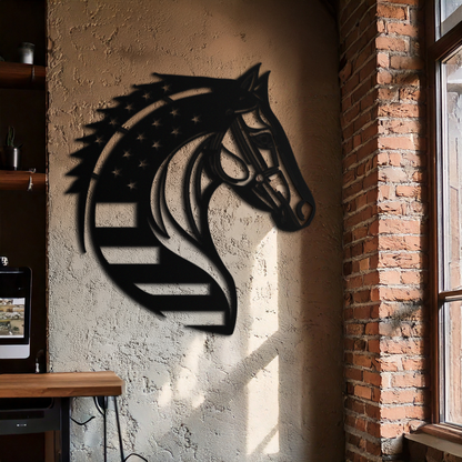 American Flag Horse Head Metal Wall Art – Patriotic Black Steel Equine Decor for Home, Barn and Ranch Interiors- KAF445 - Tampa Home & Garden Store