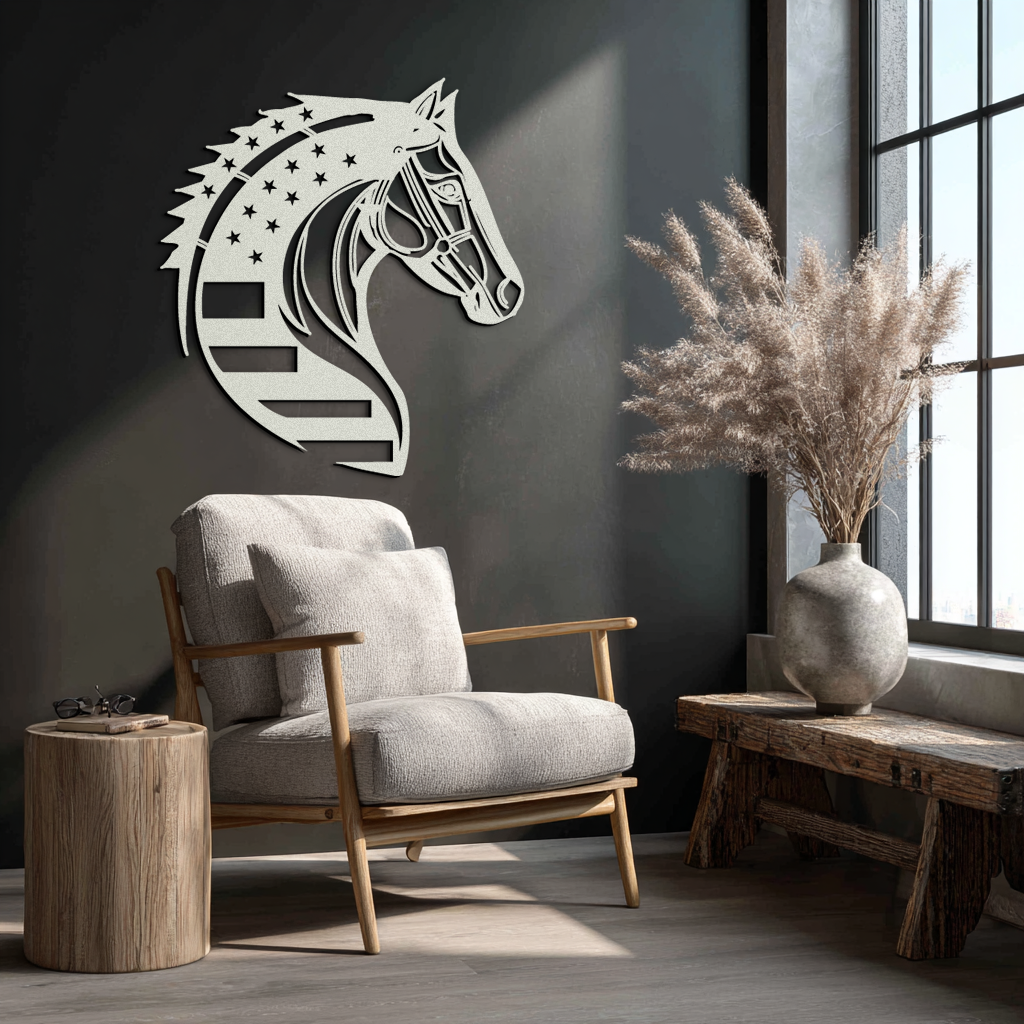 American Flag Horse Head Metal Wall Art – Patriotic Black Steel Equine Decor for Home, Barn and Ranch Interiors- KAF445 - Tampa Home & Garden Store