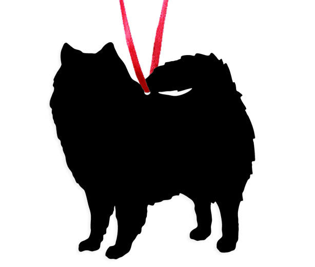 American Eskimo ornament silhouette in black with red hanging cord on Tampa Home & Garden Store