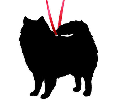 American Eskimo ornament silhouette in black with red hanging cord on Tampa Home & Garden Store