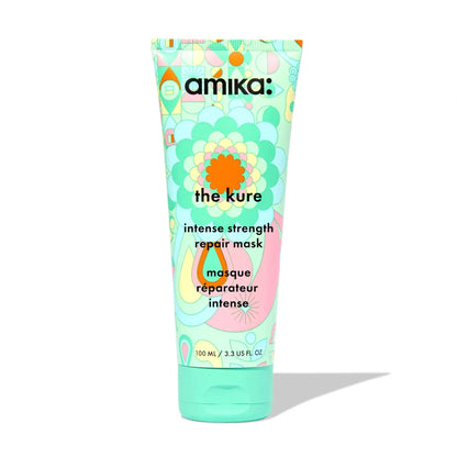 Amika The Kure Intense Bond Repair Mask tube with colorful geometric floral pattern hair care on Tampa Home & Garden Store