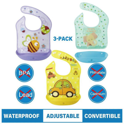 Amplim Convertible Baby Feeding Bibs 3-Pack – Waterproof, Adjustable, Lightweight, Eco-Friendly PEVA & LDPE, BPA-Free for Babies & Toddlers - Tampa Home & Garden Store