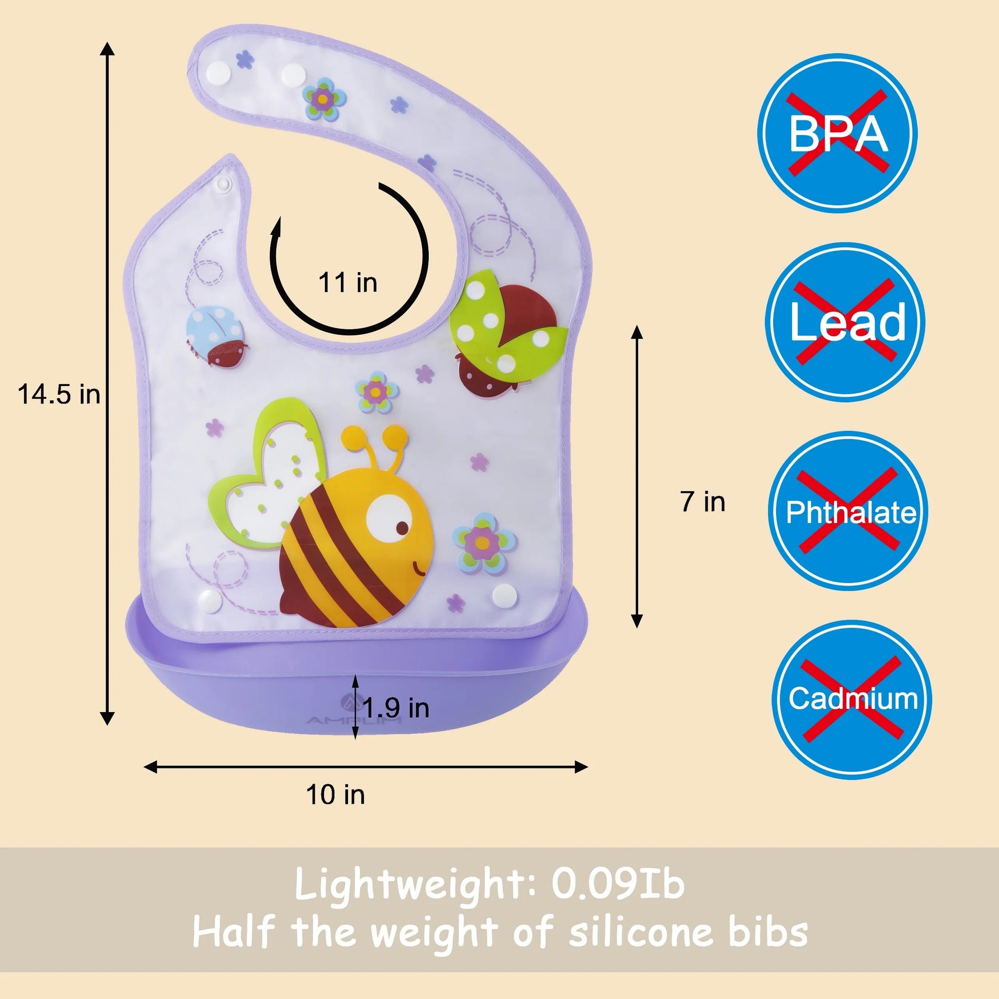Amplim Convertible Baby Feeding Bibs 3-Pack – Waterproof, Adjustable, Lightweight, Eco-Friendly PEVA & LDPE, BPA-Free for Babies & Toddlers - Tampa Home & Garden Store