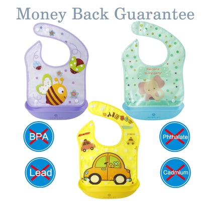 Amplim Convertible Baby Feeding Bibs 3-Pack – Waterproof, Adjustable, Lightweight, Eco-Friendly PEVA & LDPE, BPA-Free for Babies & Toddlers - Tampa Home & Garden Store