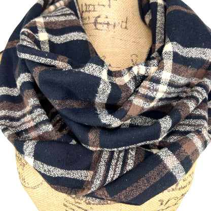 An Autumn Evening Plaid - Deep Rich Tones of Black, Milk Chocolate and Creamy White Plaid Flannel Infinity or Blanket Scarf - Tampa Home & Garden Store