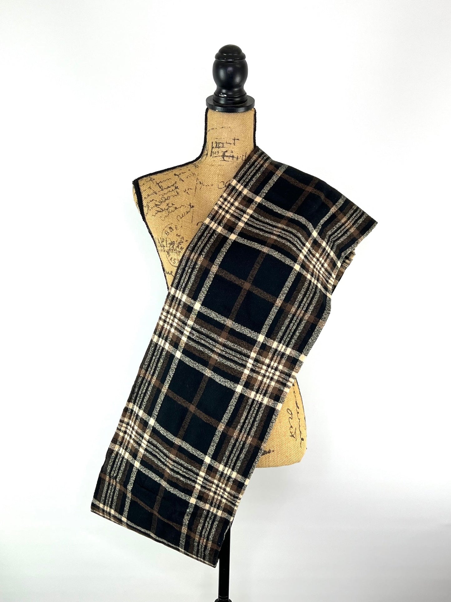 An Autumn Evening Plaid - Deep Rich Tones of Black, Milk Chocolate and Creamy White Plaid Flannel Infinity or Blanket Scarf - Tampa Home & Garden Store