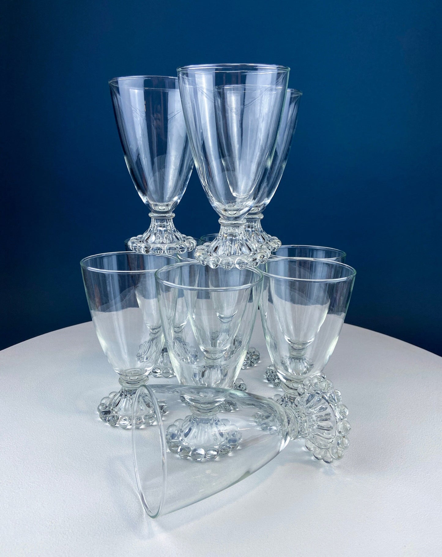 Anchor Hocking Water, Wine, Juice Goblets. Set of Six. Beaded Base. Berwick or Boopie Pattern. Mid C Modern Stemware. Dining Room Decor. - Tampa Home & Garden Store