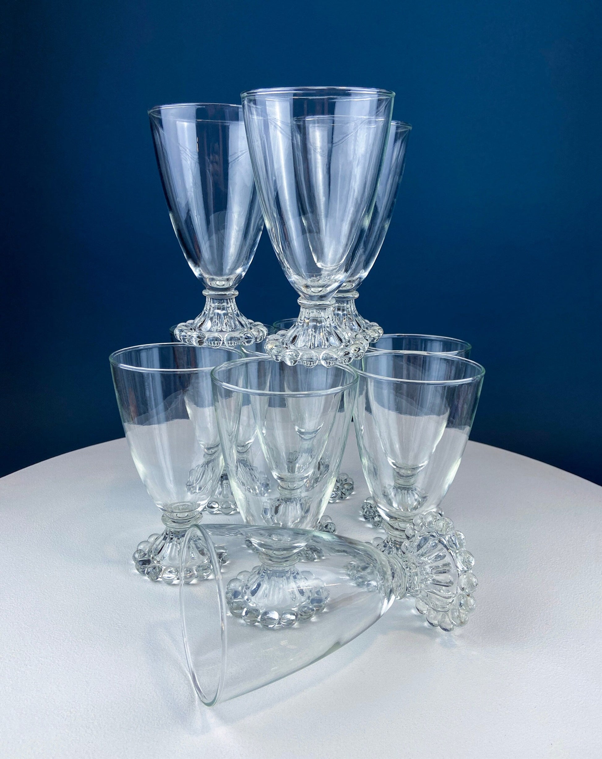 Anchor Hocking Water, Wine, Juice Goblets. Set of Six. Beaded Base. Berwick or Boopie Pattern. Mid C Modern Stemware. Dining Room Decor. - Tampa Home & Garden Store