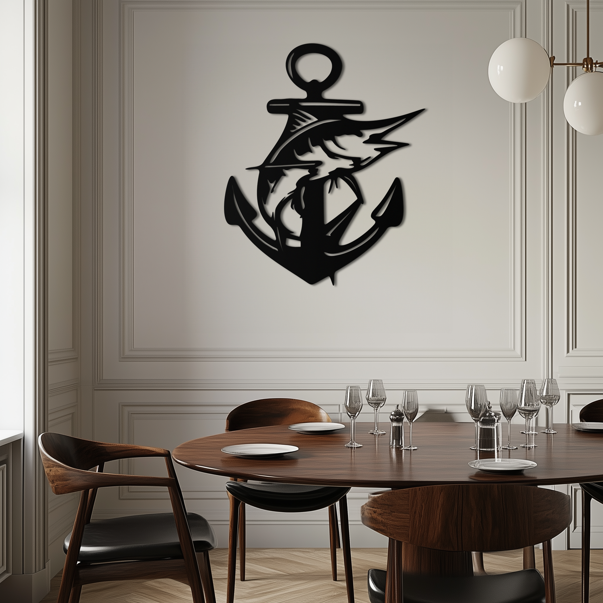 Anchor and Fish Metal Wall Art – Nautical-Inspired Design for Sea Lovers- KAF668 - Tampa Home & Garden Store