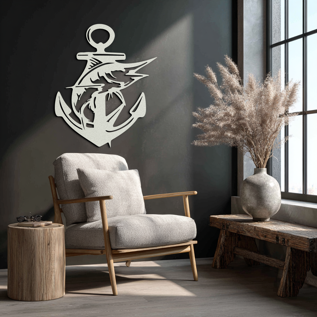 Anchor and Fish Metal Wall Art – Nautical-Inspired Design for Sea Lovers- KAF668 - Tampa Home & Garden Store