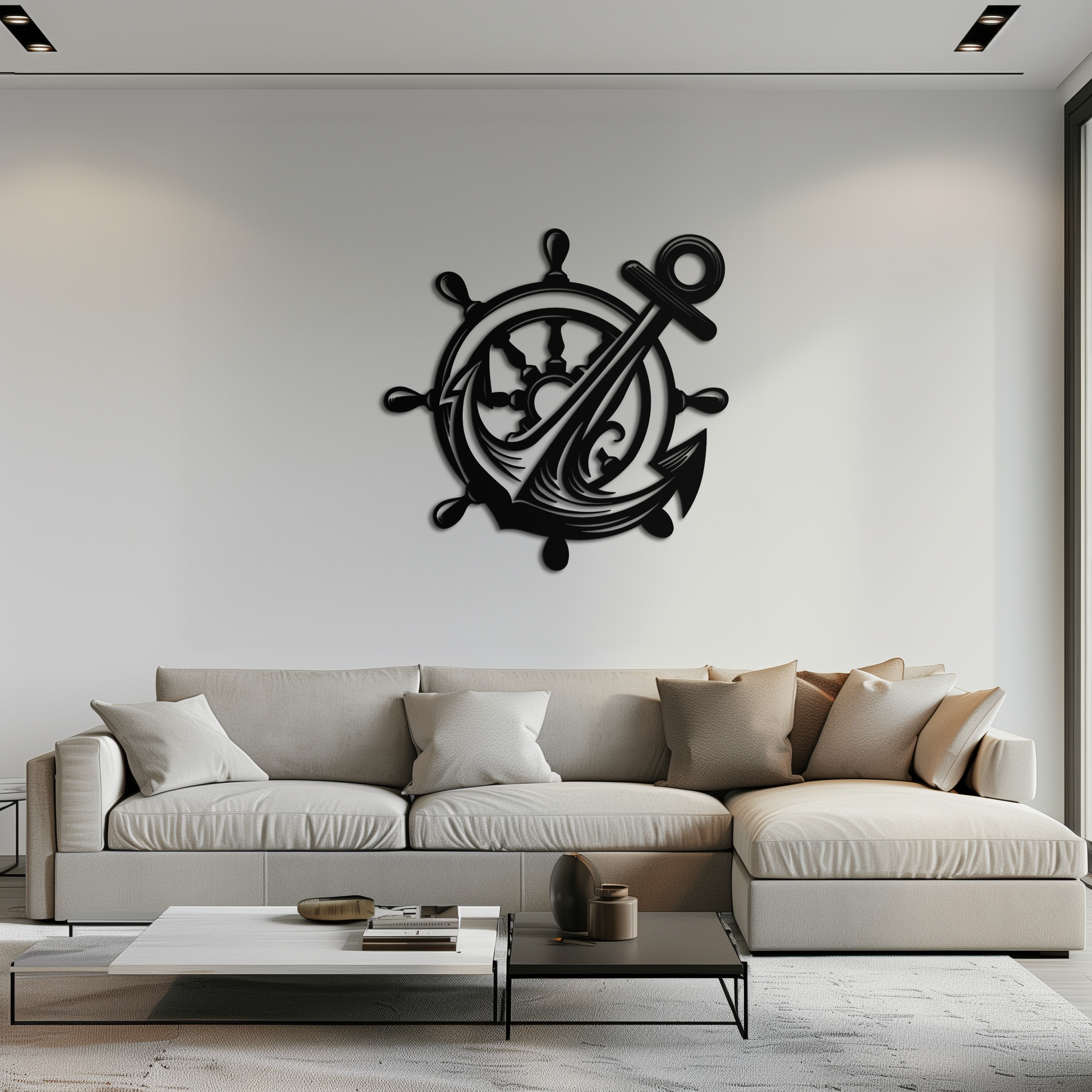 Anchor and Ship Wheel Metal Wall Art – Nautical Steel Decor for Sea Lovers- KAF368 - Tampa Home & Garden Store