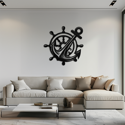 Anchor and Ship Wheel Metal Wall Art – Nautical Steel Decor for Sea Lovers- KAF368 - Tampa Home & Garden Store