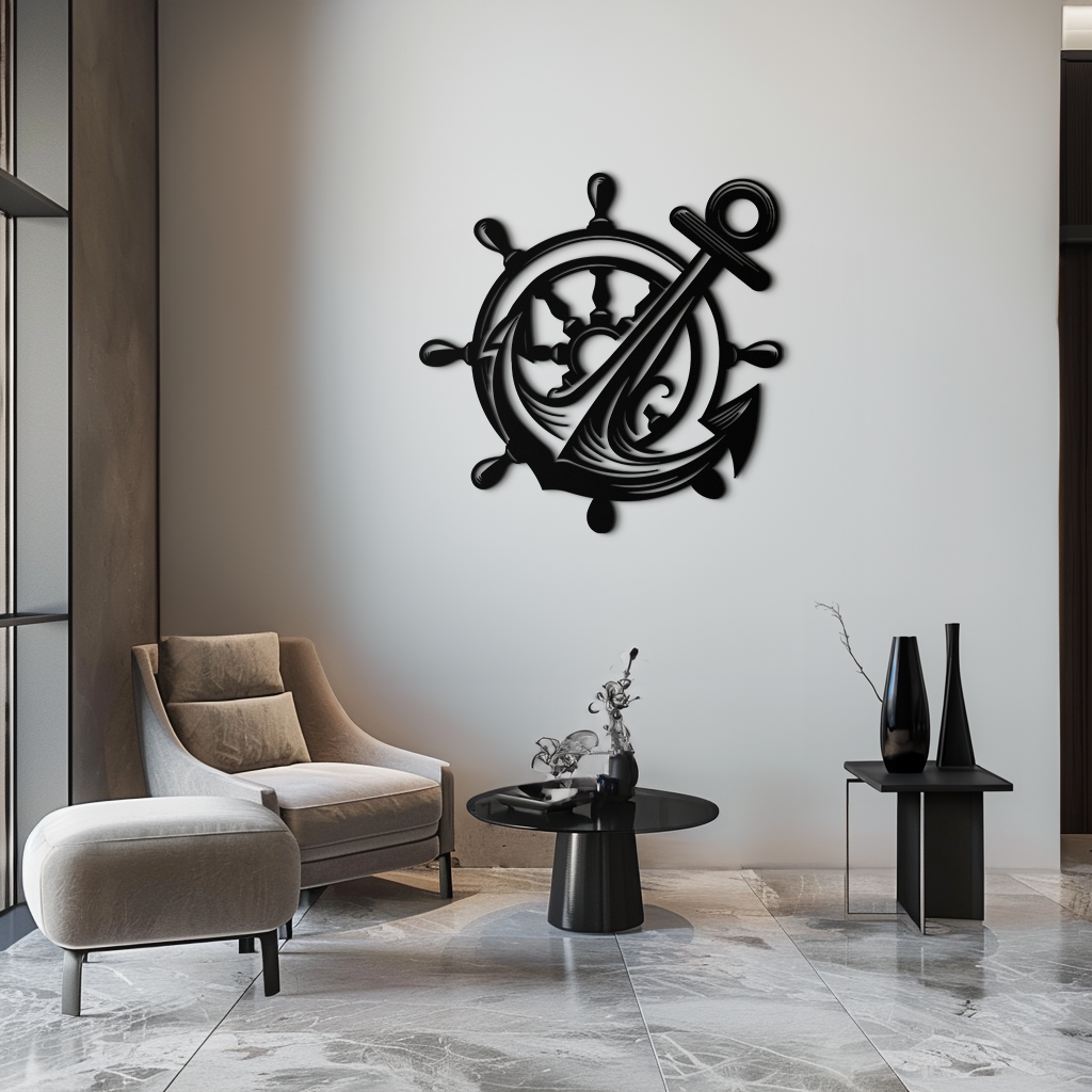 Anchor and Ship Wheel Metal Wall Art – Nautical Steel Decor for Sea Lovers- KAF368 - Tampa Home & Garden Store