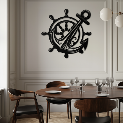 Anchor and Ship Wheel Metal Wall Art – Nautical Steel Decor for Sea Lovers- KAF368 - Tampa Home & Garden Store