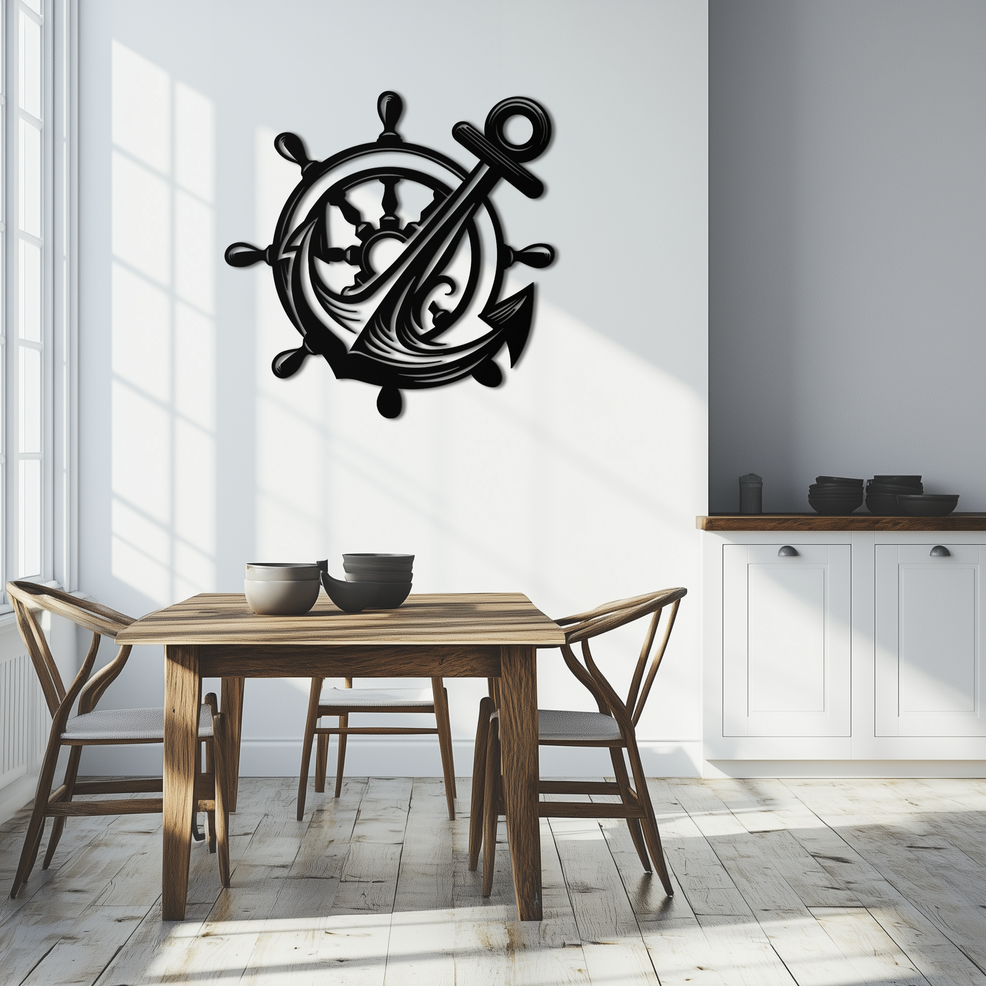 Anchor and Ship Wheel Metal Wall Art – Nautical Steel Decor for Sea Lovers- KAF368 - Tampa Home & Garden Store