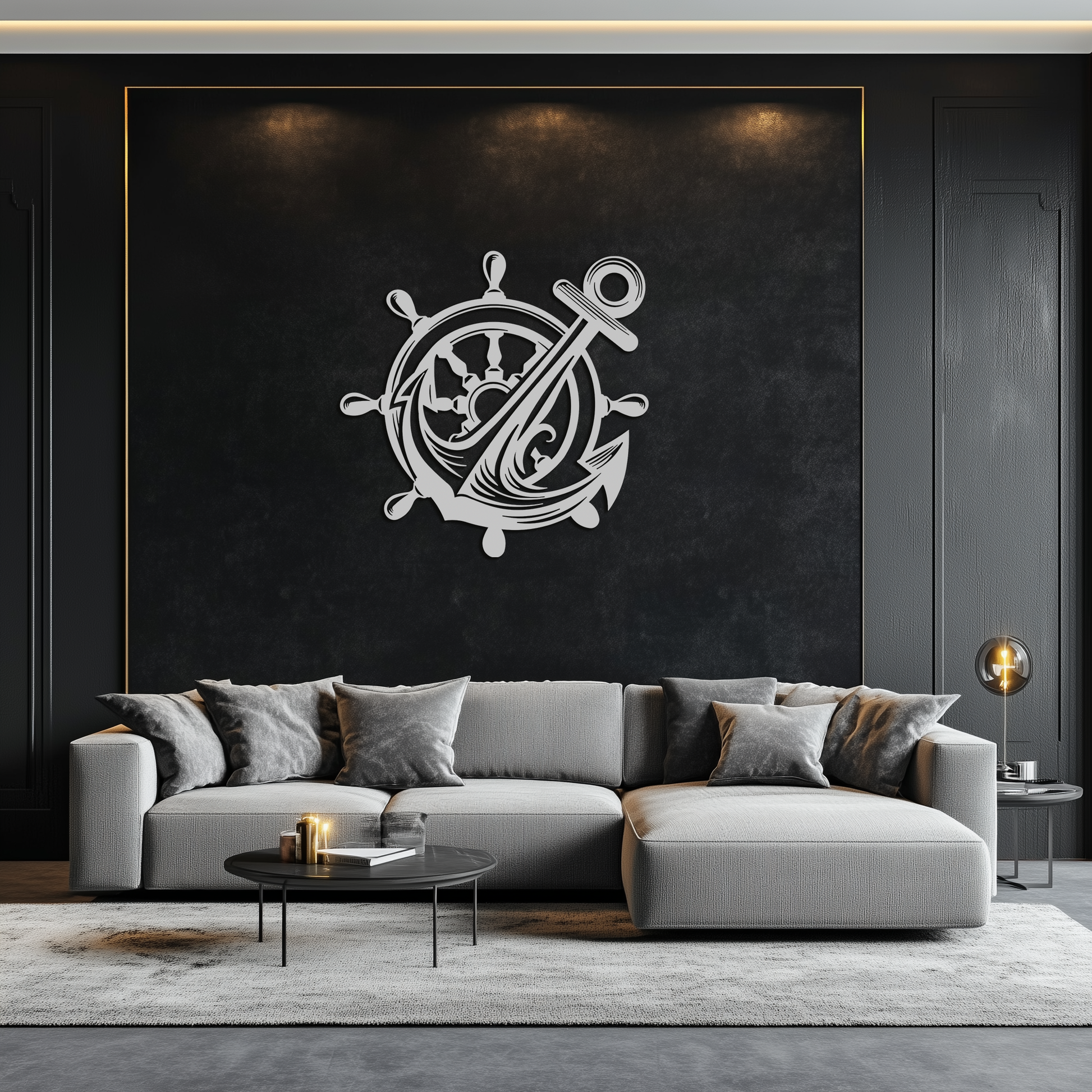 Anchor and Ship Wheel Metal Wall Art – Nautical Steel Decor for Sea Lovers- KAF368 - Tampa Home & Garden Store