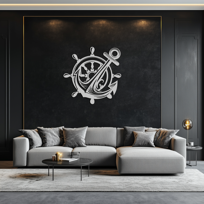 Anchor and Ship Wheel Metal Wall Art – Nautical Steel Decor for Sea Lovers- KAF368 - Tampa Home & Garden Store