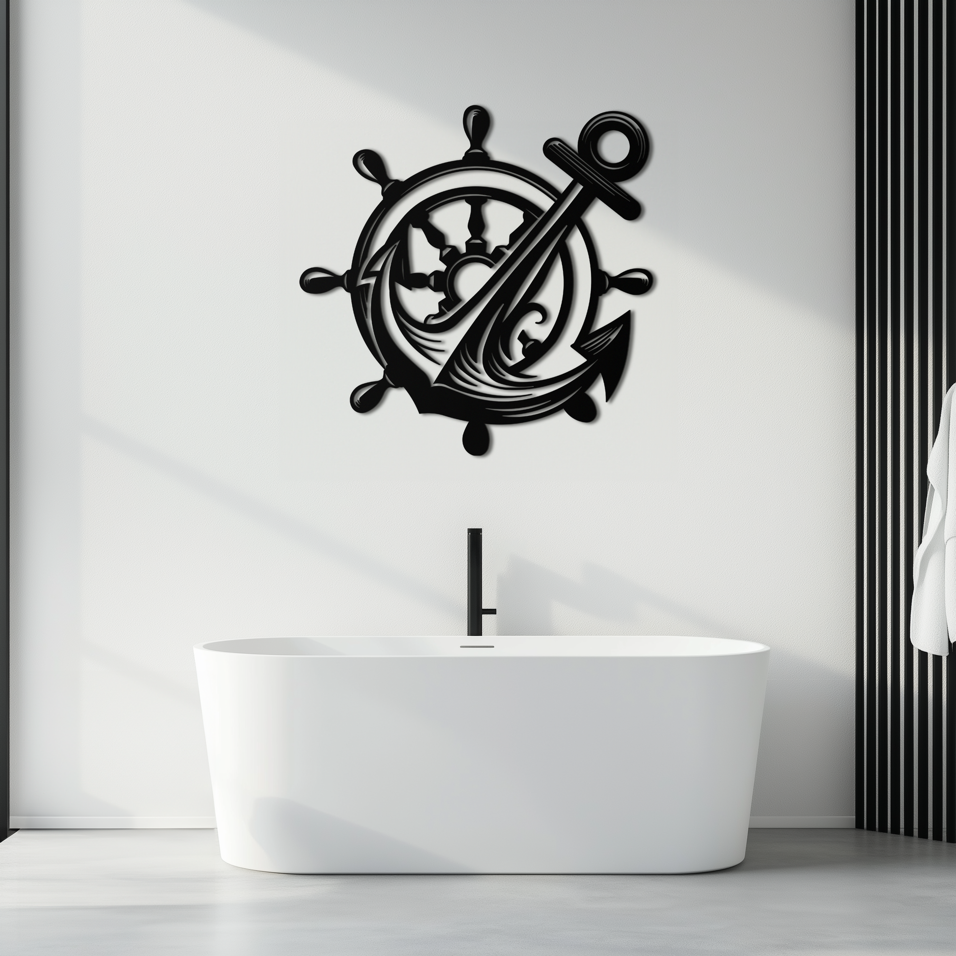Anchor and Ship Wheel Metal Wall Art – Nautical Steel Decor for Sea Lovers- KAF368 - Tampa Home & Garden Store