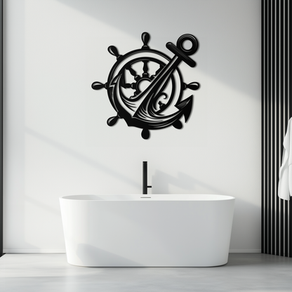 Anchor and Ship Wheel Metal Wall Art – Nautical Steel Decor for Sea Lovers- KAF368 - Tampa Home & Garden Store