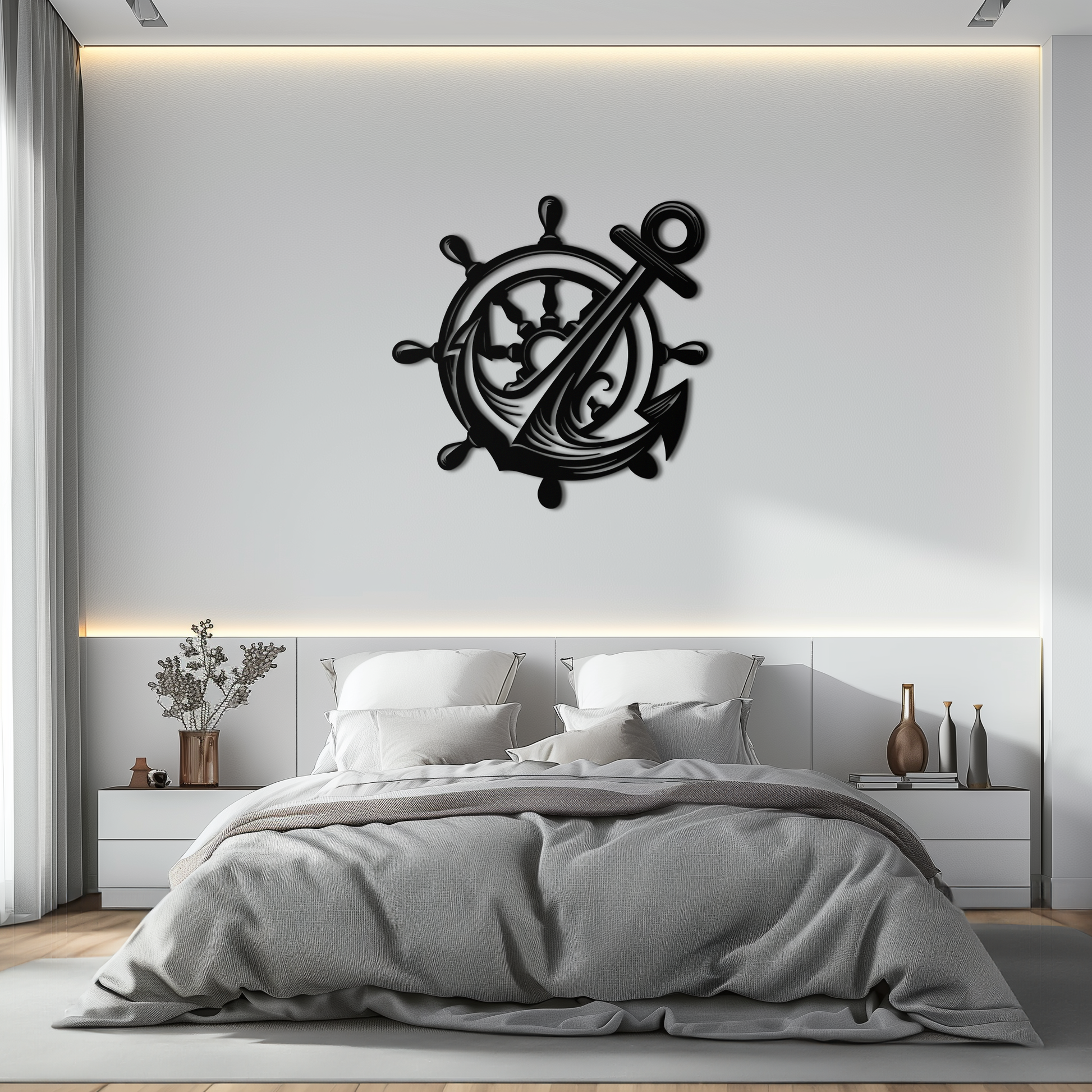 Anchor and Ship Wheel Metal Wall Art – Nautical Steel Decor for Sea Lovers- KAF368 - Tampa Home & Garden Store