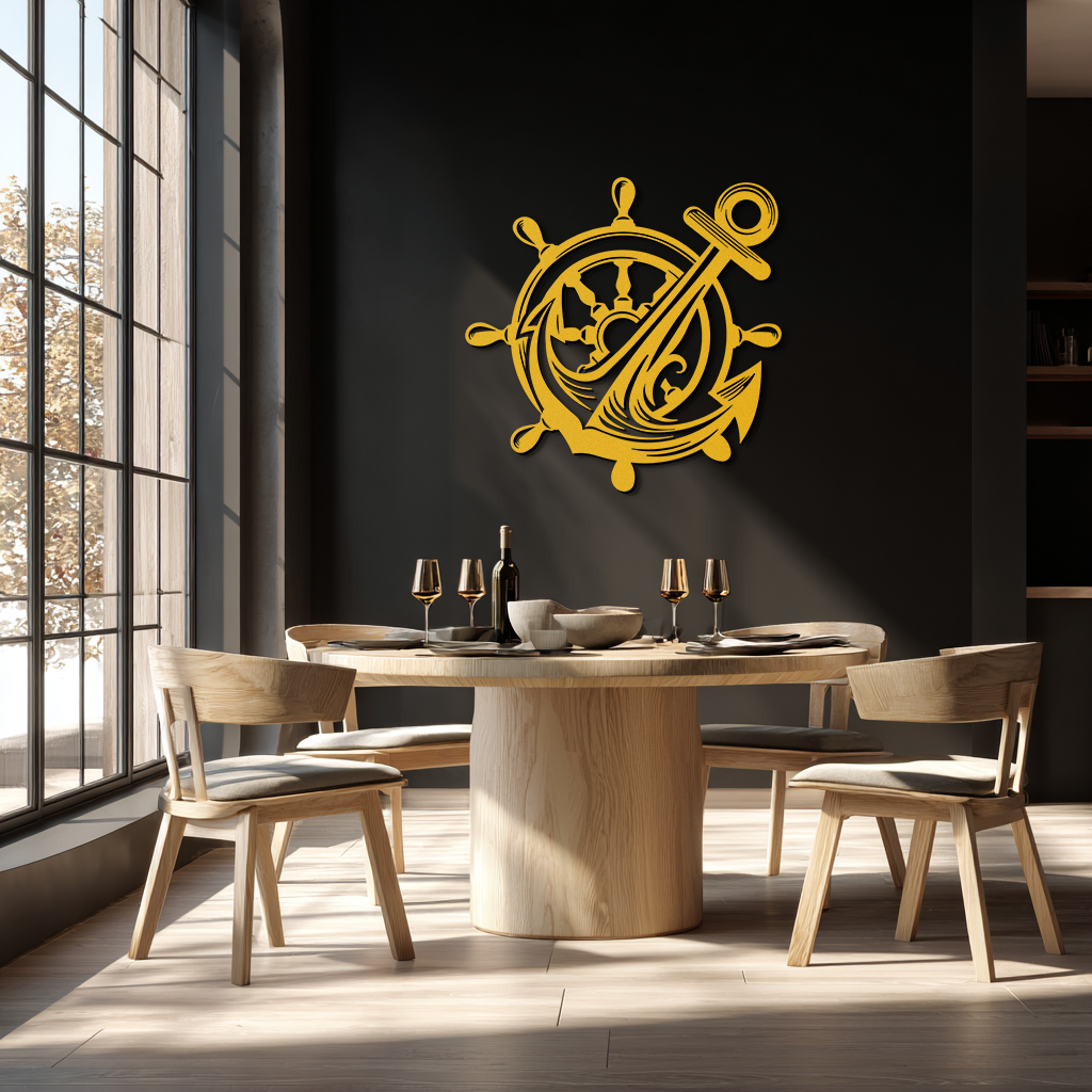 Anchor and Ship Wheel Metal Wall Art – Nautical Steel Decor for Sea Lovers- KAF368 - Tampa Home & Garden Store