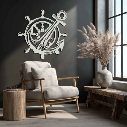 Anchor and Ship Wheel Metal Wall Art – Nautical Steel Decor for Sea Lovers- KAF368 - Tampa Home & Garden Store