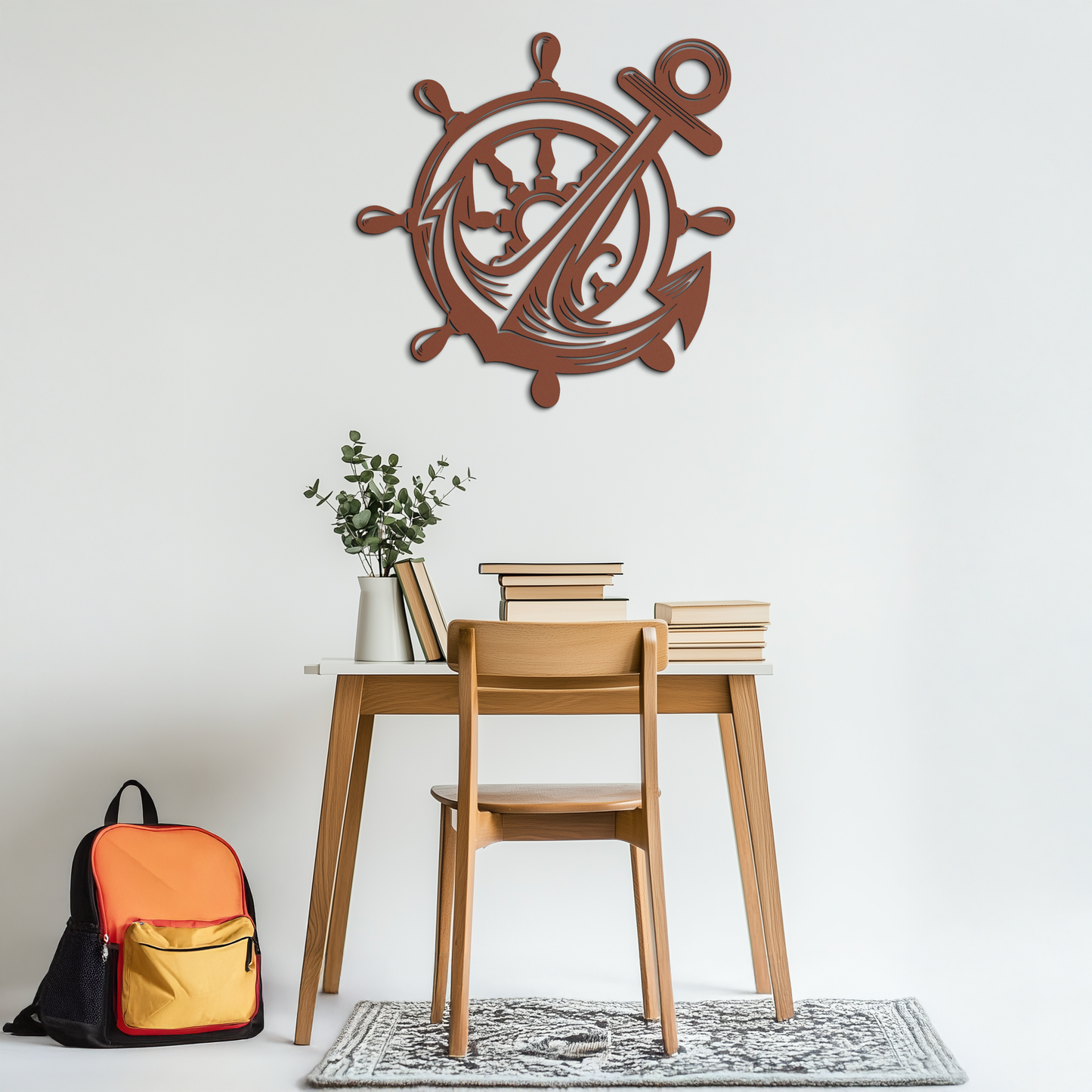 Anchor and Ship Wheel Metal Wall Art – Nautical Steel Decor for Sea Lovers- KAF368 - Tampa Home & Garden Store
