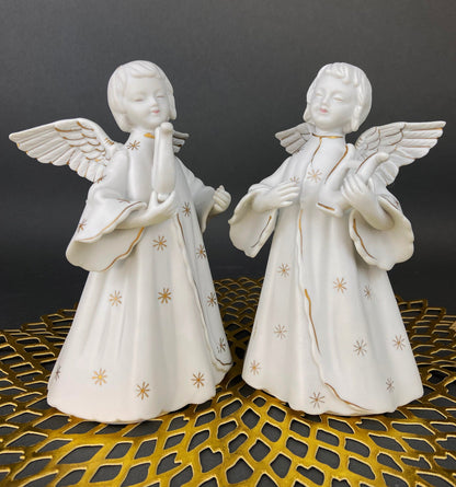 Angel Candle Stick Holders  by Schmid Brothers. Set of Two Porcelain Angels Playing Harp. Made in Japan. - Tampa Home & Garden Store