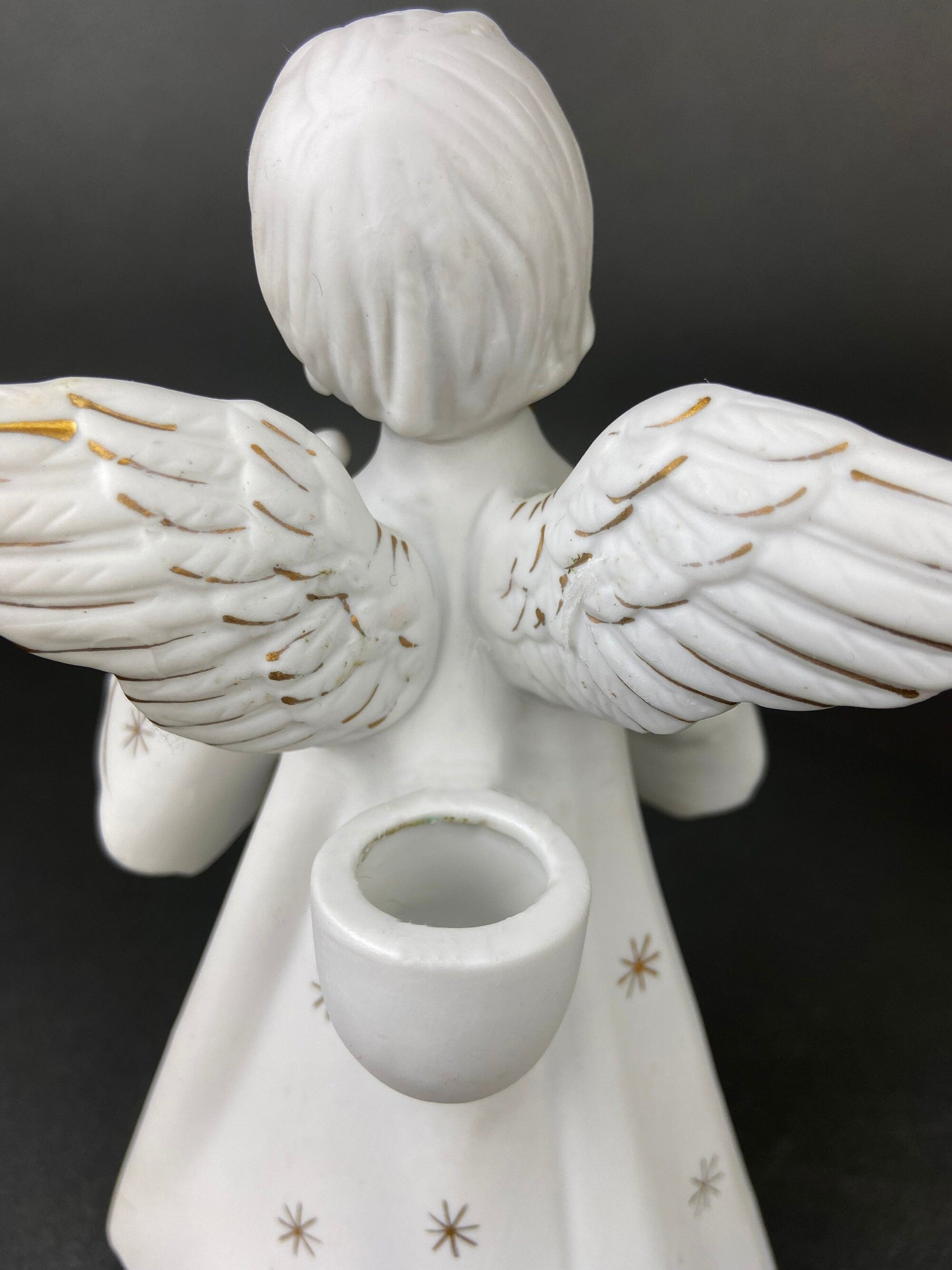 Angel Candle Stick Holders  by Schmid Brothers. Set of Two Porcelain Angels Playing Harp. Made in Japan. - Tampa Home & Garden Store