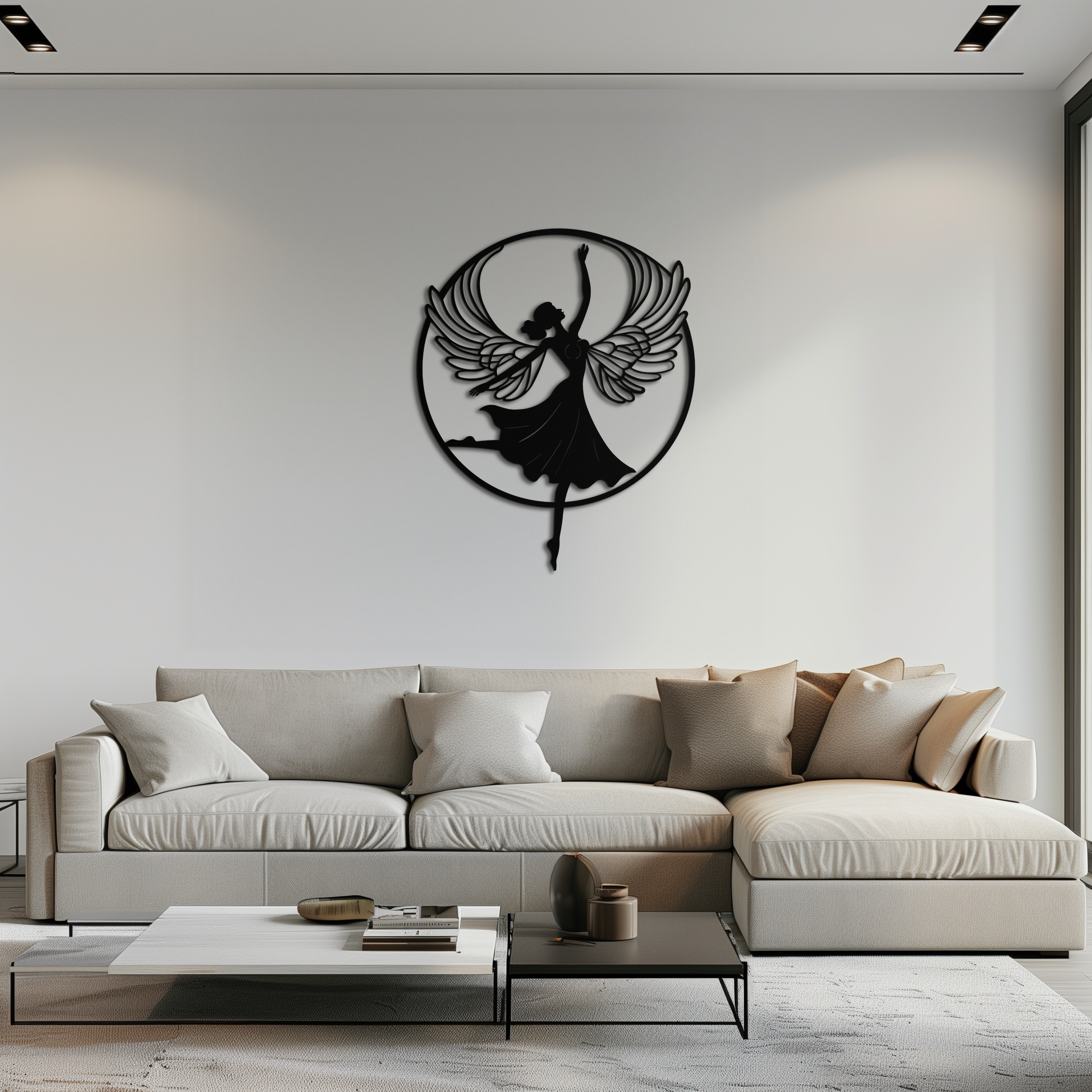 Angel Dancer Metal Wall Art – Winged Woman Silhouette Steel Decor for Elegant and Spiritual Interiors- KAF334 - Tampa Home & Garden Store