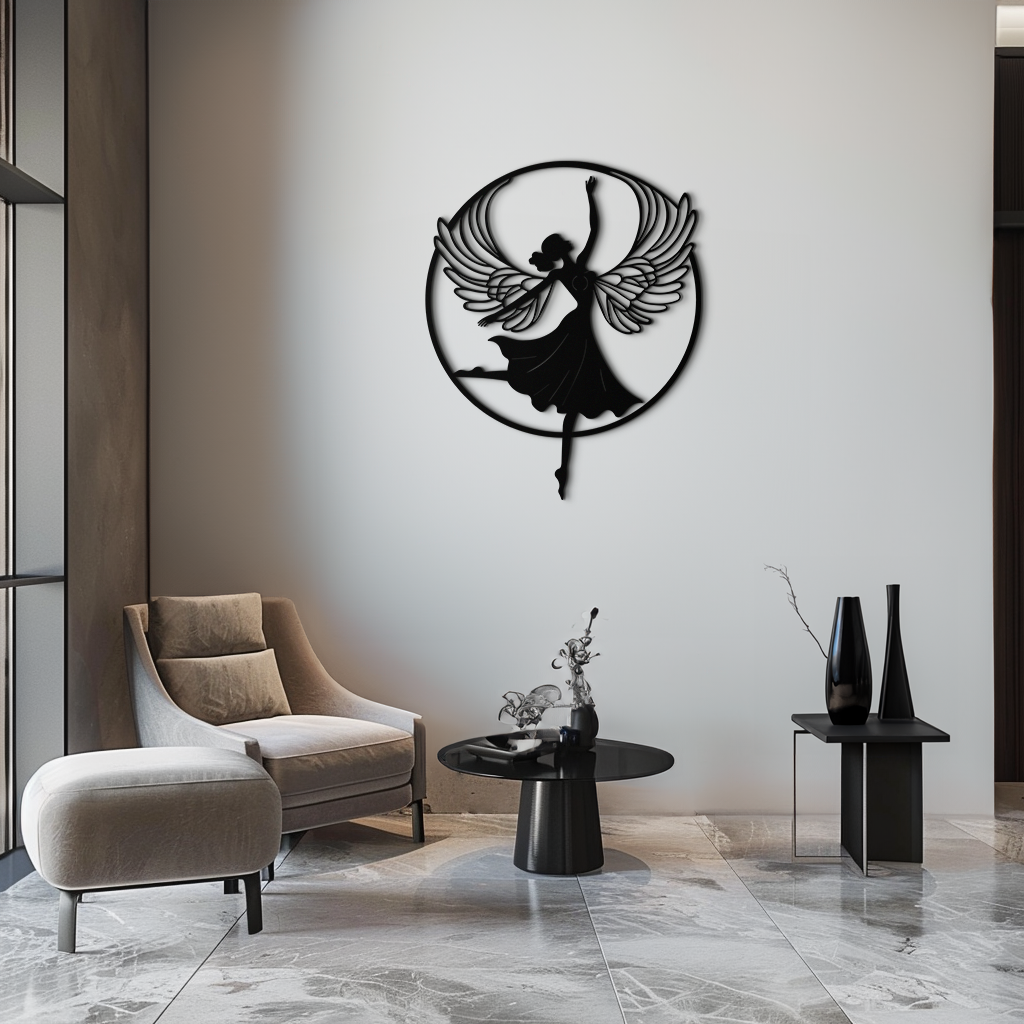 Angel Dancer Metal Wall Art – Winged Woman Silhouette Steel Decor for Elegant and Spiritual Interiors- KAF334 - Tampa Home & Garden Store