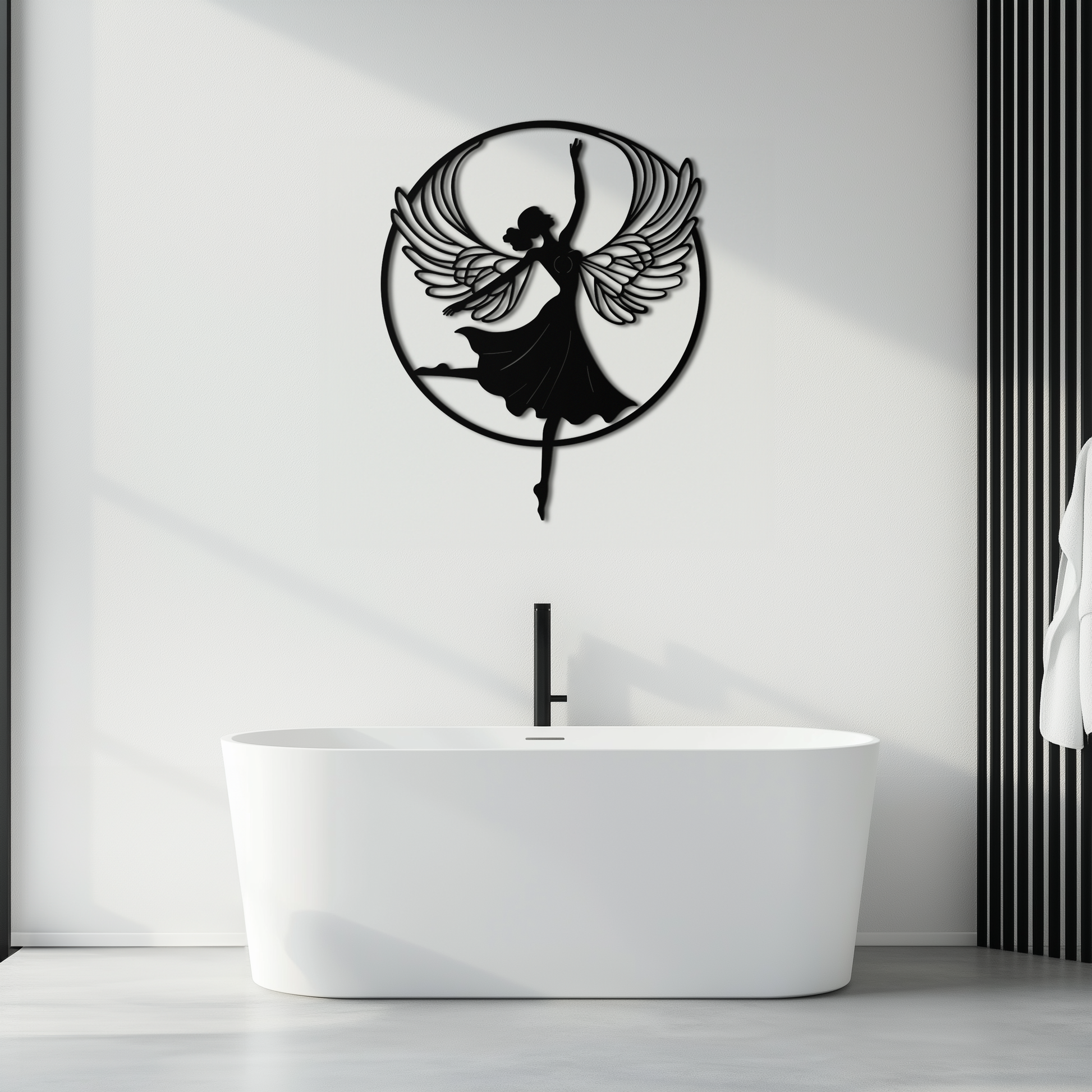 Angel Dancer Metal Wall Art – Winged Woman Silhouette Steel Decor for Elegant and Spiritual Interiors- KAF334 - Tampa Home & Garden Store
