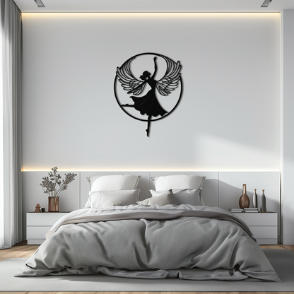 Angel Dancer Metal Wall Art – Winged Woman Silhouette Steel Decor for Elegant and Spiritual Interiors- KAF334 - Tampa Home & Garden Store
