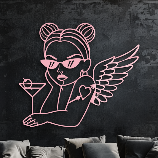Angel Girl with Sunglasses and Cocktail – Pink Metal Wall Art - KAFGP176 - Tampa Home & Garden Store