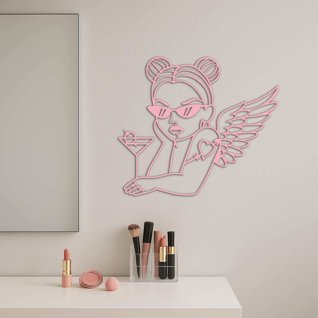Angel Girl with Sunglasses and Cocktail – Pink Metal Wall Art - KAFGP176 - Tampa Home & Garden Store
