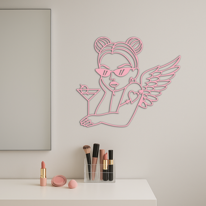 Angel Girl with Sunglasses and Cocktail – Pink Metal Wall Art - KAFGP176 - Tampa Home & Garden Store