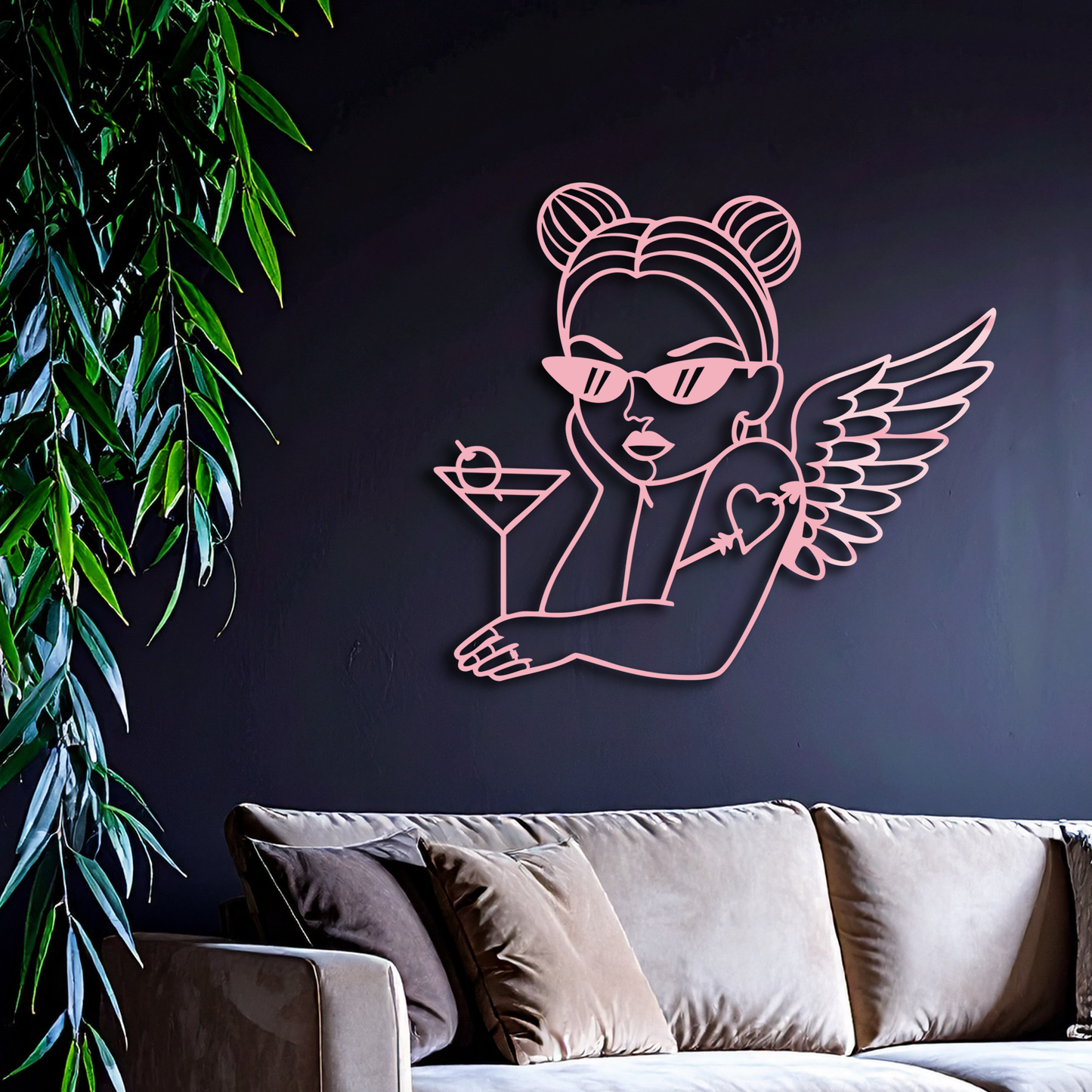 Angel Girl with Sunglasses and Cocktail – Pink Metal Wall Art - KAFGP176 - Tampa Home & Garden Store