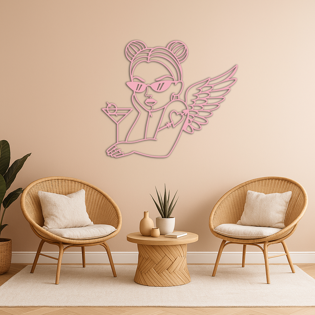 Angel Girl with Sunglasses and Cocktail – Pink Metal Wall Art - KAFGP176 - Tampa Home & Garden Store