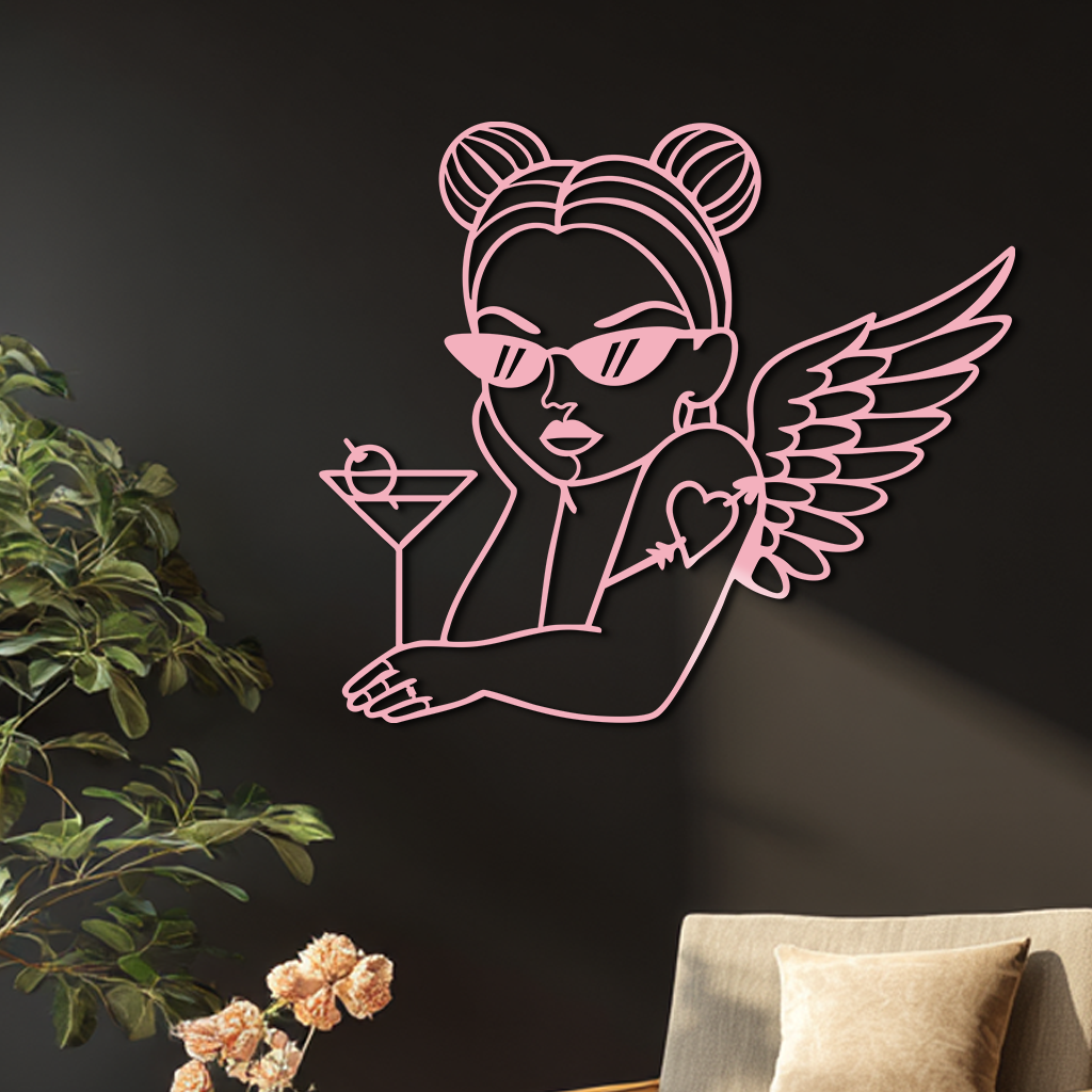 Angel Girl with Sunglasses and Cocktail – Pink Metal Wall Art - KAFGP176 - Tampa Home & Garden Store