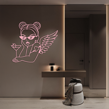 Angel Girl with Sunglasses and Cocktail – Pink Metal Wall Art - KAFGP176 - Tampa Home & Garden Store