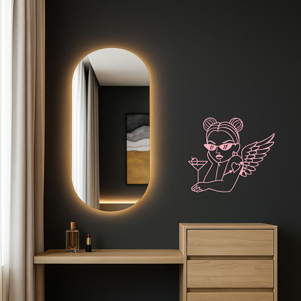 Angel Girl with Sunglasses and Cocktail – Pink Metal Wall Art - KAFGP176 - Tampa Home & Garden Store