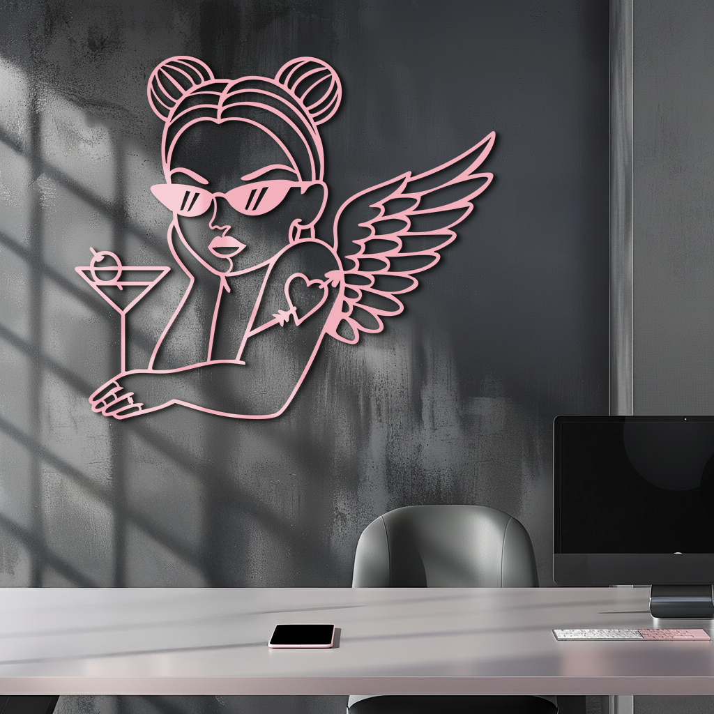 Angel Girl with Sunglasses and Cocktail – Pink Metal Wall Art - KAFGP176 - Tampa Home & Garden Store