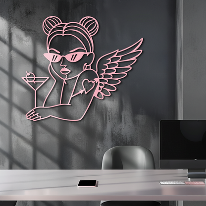 Angel Girl with Sunglasses and Cocktail – Pink Metal Wall Art - KAFGP176 - Tampa Home & Garden Store