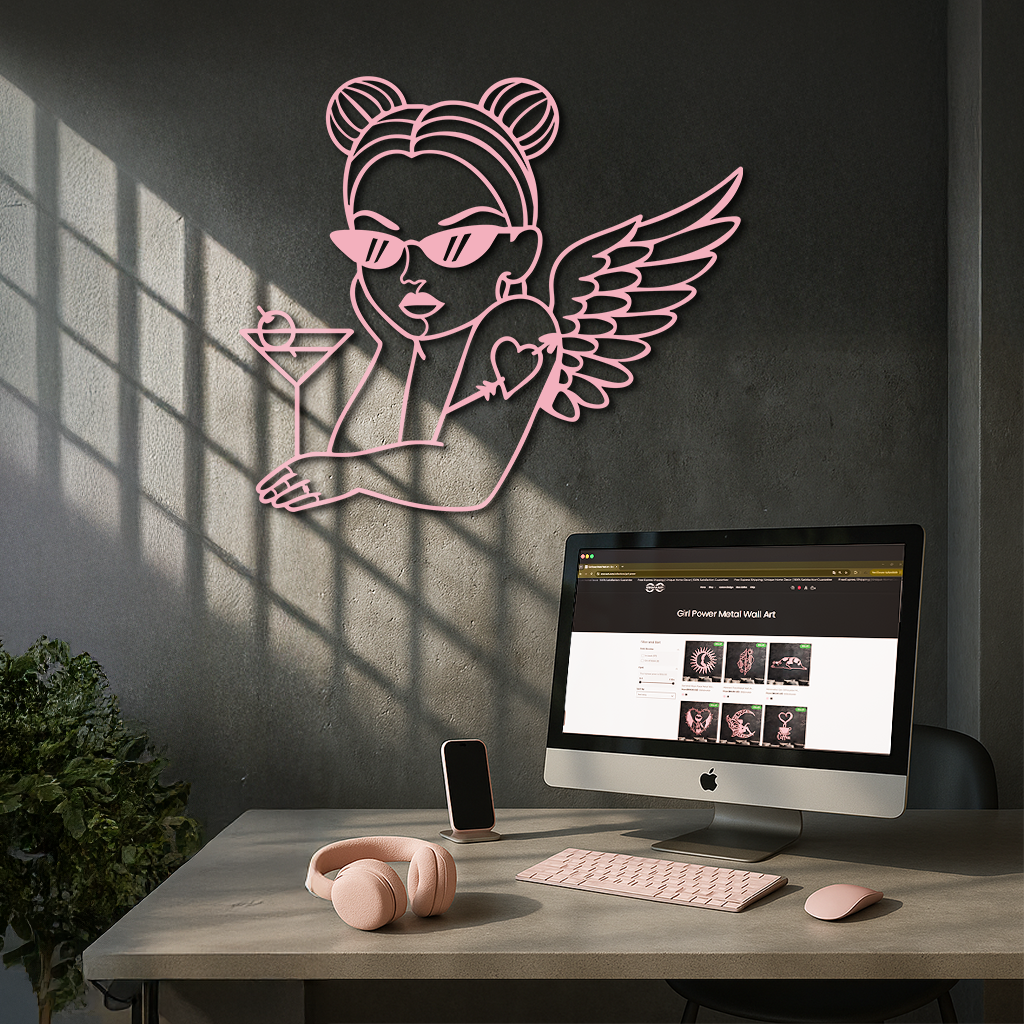 Angel Girl with Sunglasses and Cocktail – Pink Metal Wall Art - KAFGP176 - Tampa Home & Garden Store