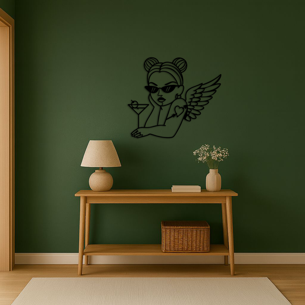Angel Girl with Sunglasses and Cocktail – Pink Metal Wall Art - KAFGP176 - Tampa Home & Garden Store