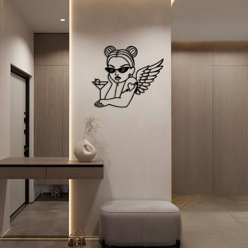 Angel Girl with Sunglasses and Cocktail – Pink Metal Wall Art - KAFGP176 - Tampa Home & Garden Store